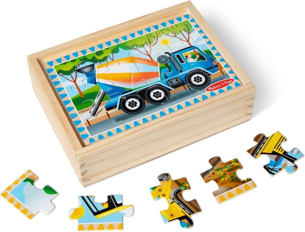 Melissa & Doug Construction Vehicles 4-in-1 Wooden Jigsaw Puzzles